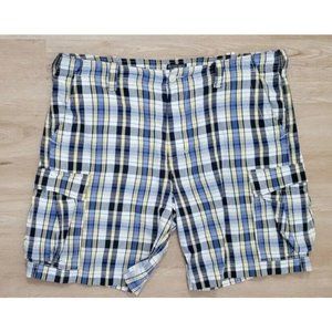 Men's Plaid Cargo Shorts in Blue and White